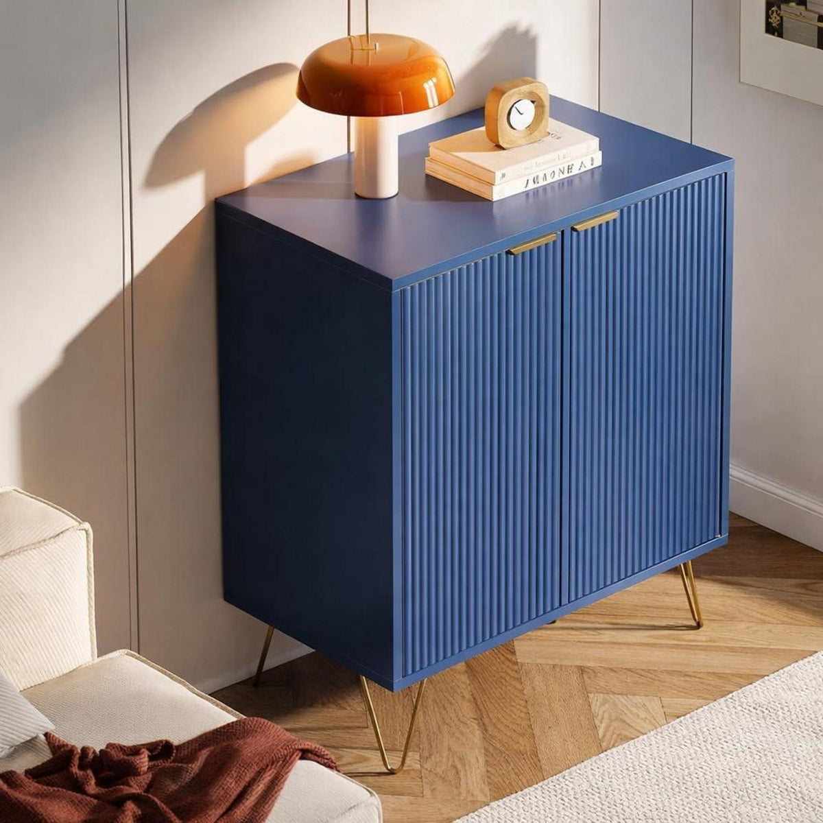 Modernes Sideboard Blau mit 2 Türen & Stauraum, Goldene Metallbeine