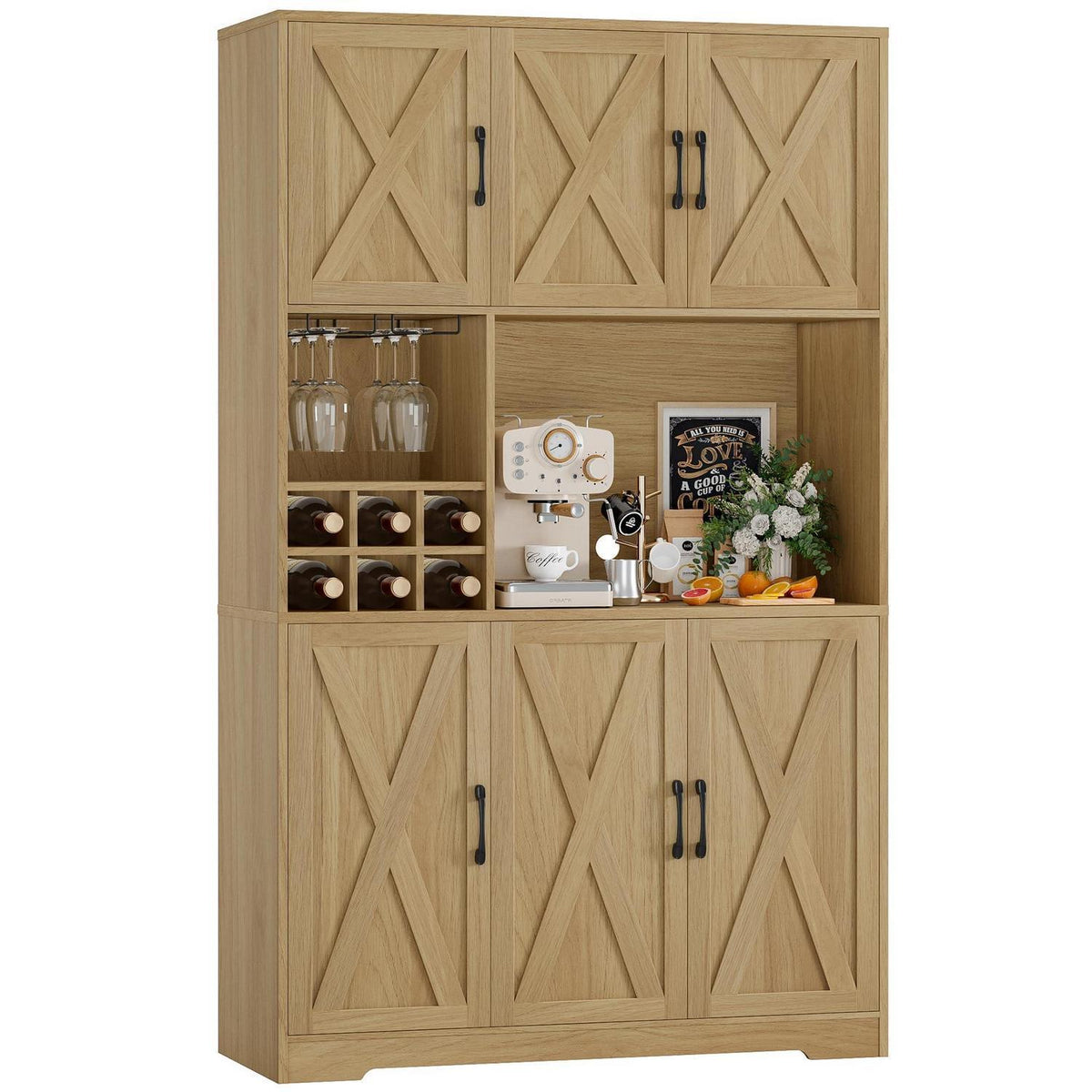 Küchenschrank mit Arbeitsplatte & Glastüren – Braun 180x40x80cm