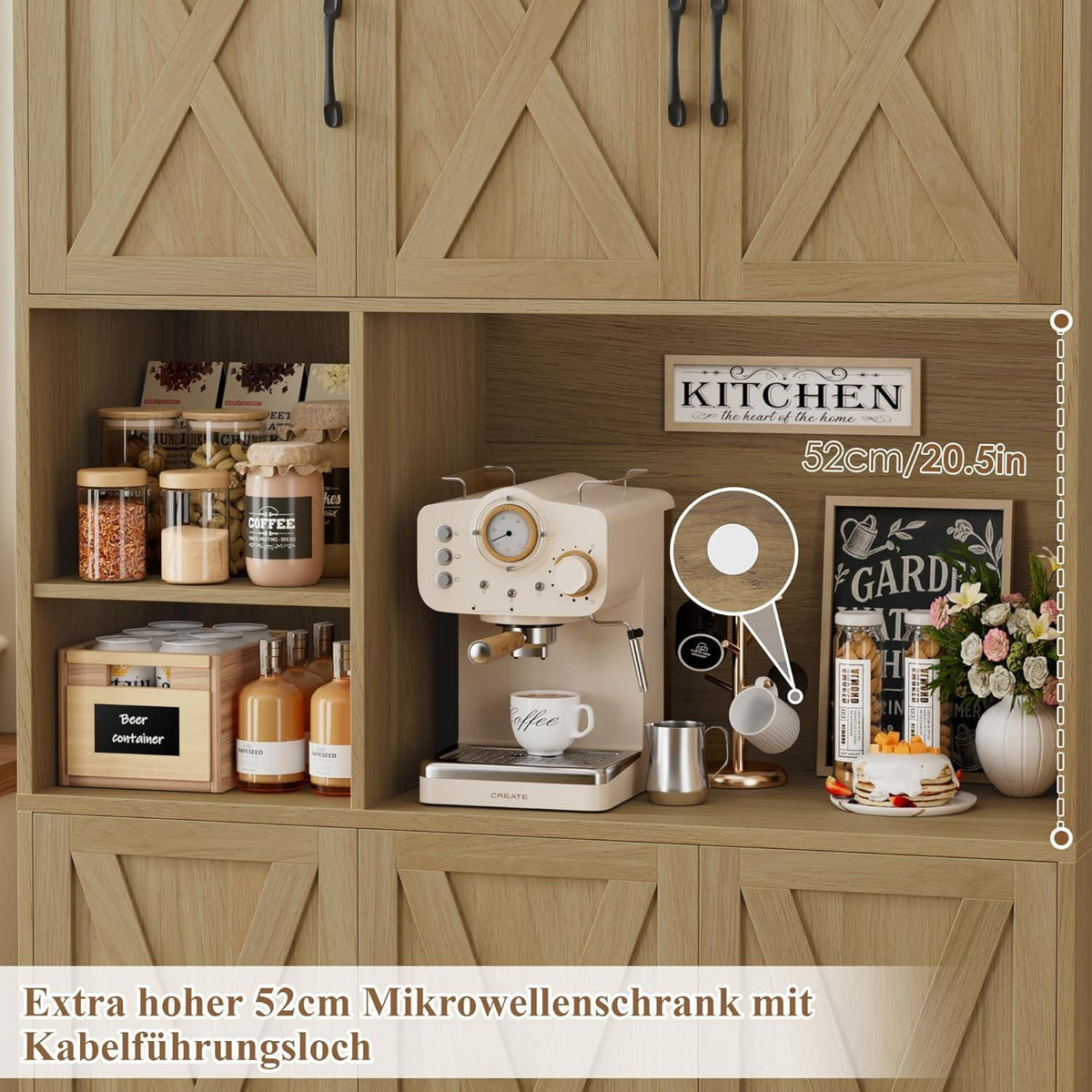 Küchenschrank mit Arbeitsplatte & Glastüren – Braun 180x40x80cm