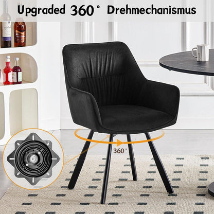 Drehbare Esszimmerstühle 6er Set mit Armlehnen & Kurzflor