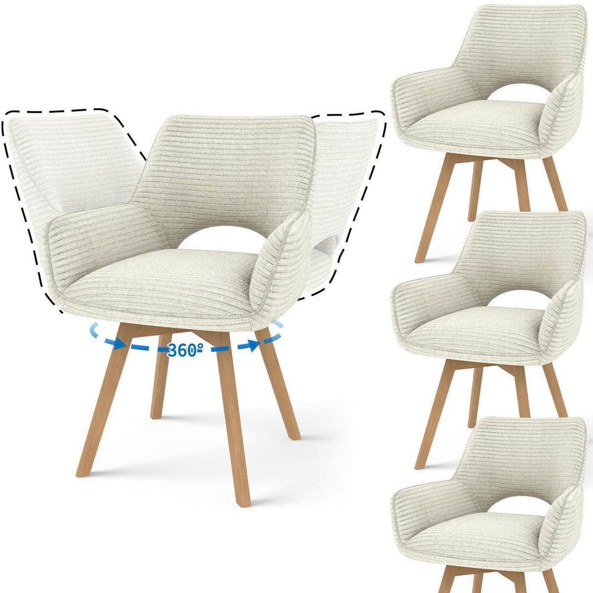 Drehbarer Esszimmerstuhl Set (4x) – Beige mit Holzbeinen