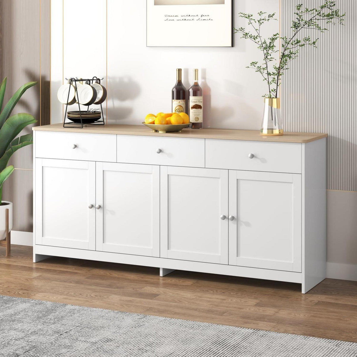Küchenschrank Sideboard Weiß 160cm mit Arbeitsplatte & Stauraum