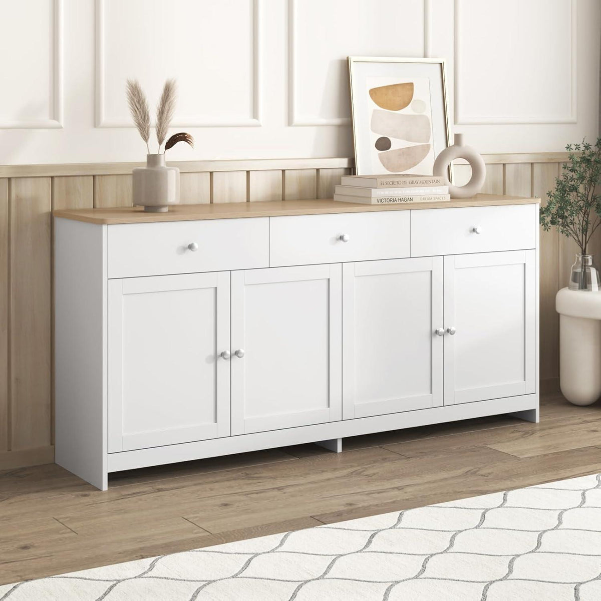 Küchenschrank Sideboard Weiß 160cm mit Arbeitsplatte & Stauraum