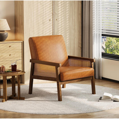 Rattanseiten Sessel – Gepolsterter Lesesessel Braun