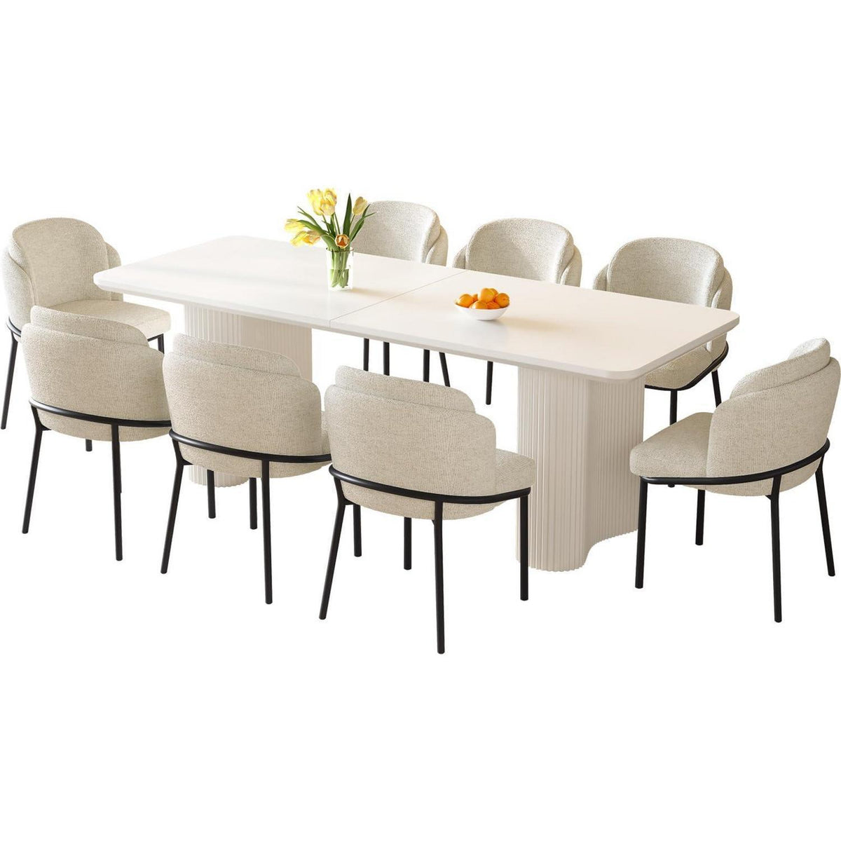 Essgruppe 9-teilig Creme Weiß – Skandinavisch Modern