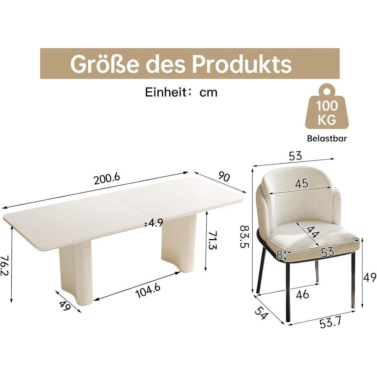 Essgruppe 9-teilig Creme Weiß – Skandinavisch Modern