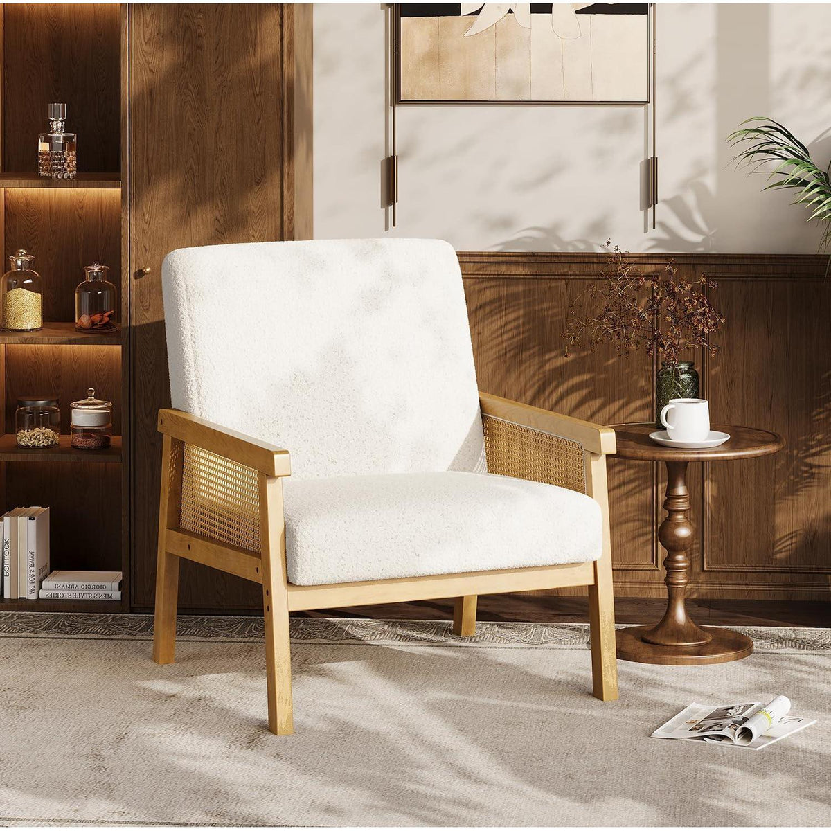 Rattanseiten Sessel – Gepolsterter Lesesessel für Wohnzimmer & Schlafzimmer