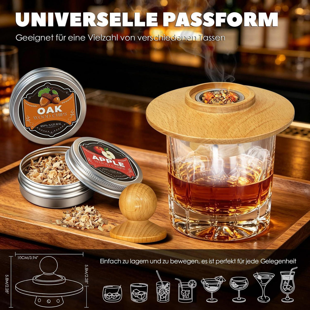 Whisky Räucher Set mit Brenner & 4 Holzsorten – Geschenk für Männer