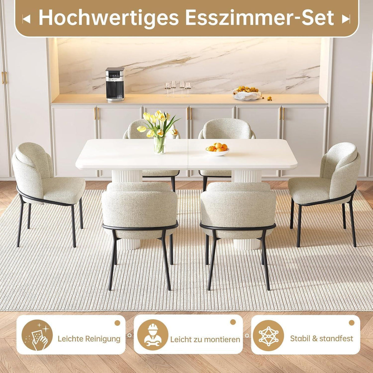 Essgruppe 5-teilig Creme Weiß – Skandinavisch Modern