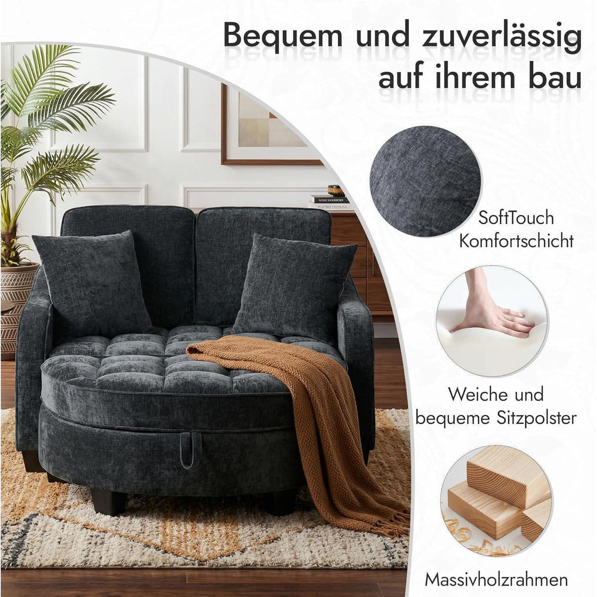Schlafsofa Schwarz – Kompakt & Platzsparend mit Kissen