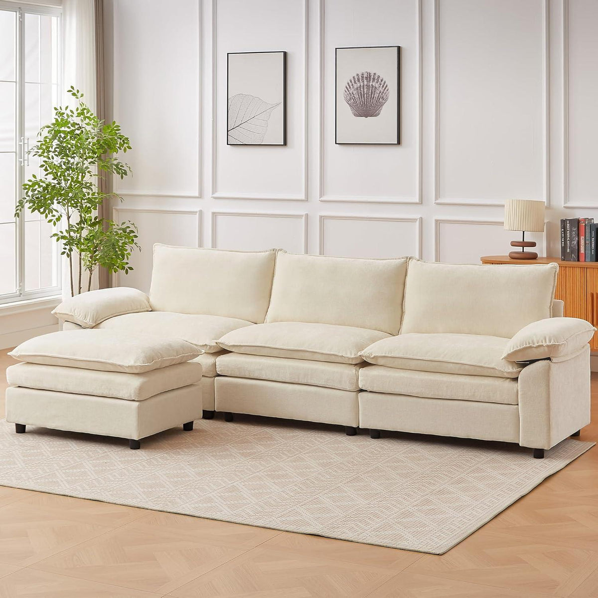 JIEXI Ecksofa mit Schlaffunktion – Beige, 288x132 cm