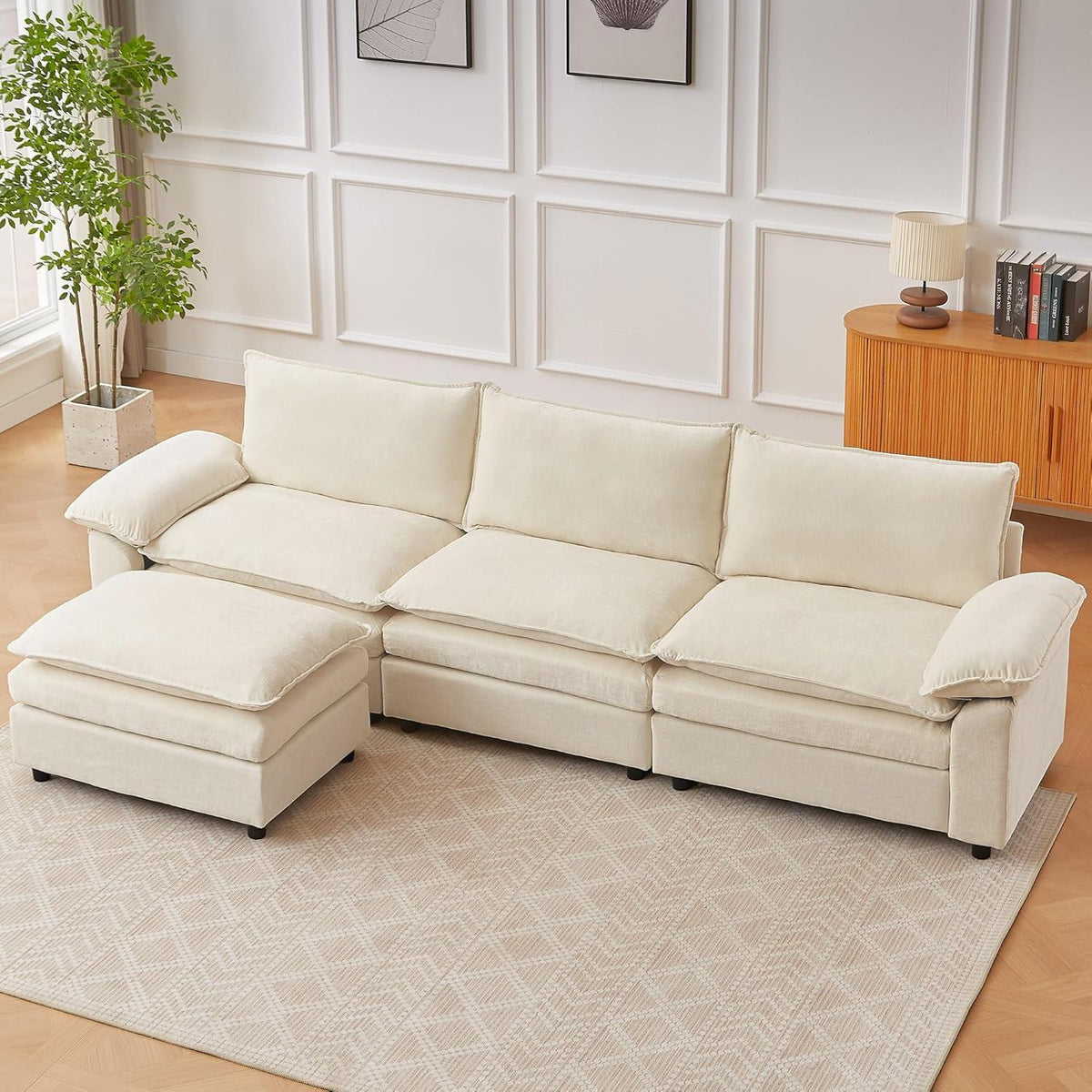 JIEXI Ecksofa mit Schlaffunktion – Beige, 288x132 cm