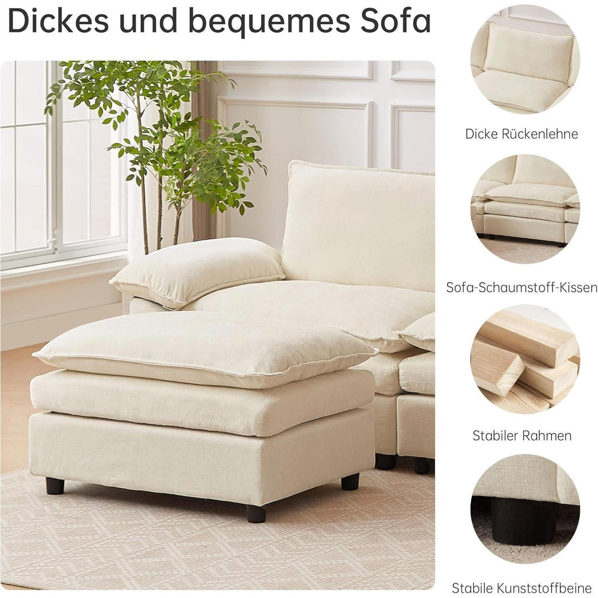 JIEXI Ecksofa mit Schlaffunktion – Beige, 288x132 cm