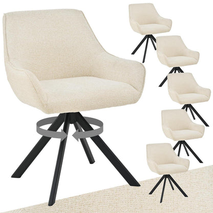 Drehbarer Esszimmerstuhl Set 6er – Cremeweiß, Chenille & Metallgestell