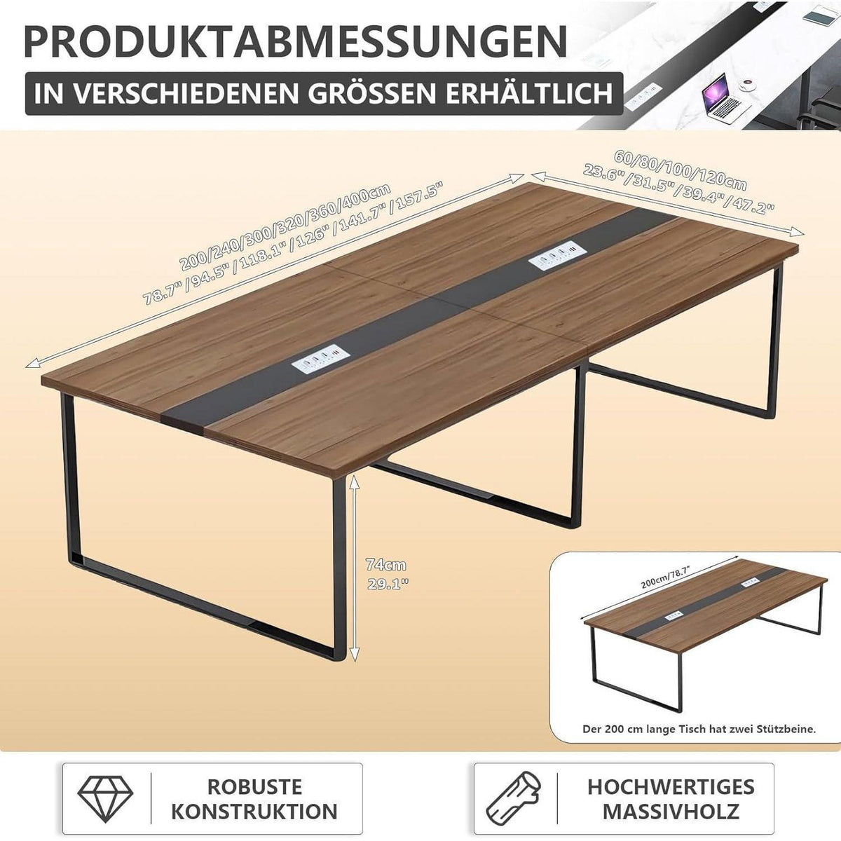 Konferenztisch groß mit Kabeldurchführung – Modernes Büro Meeting Tisch