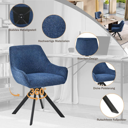 Drehbarer Esszimmerstuhl Set 4er – Dunkelblau, Chenille & Metall