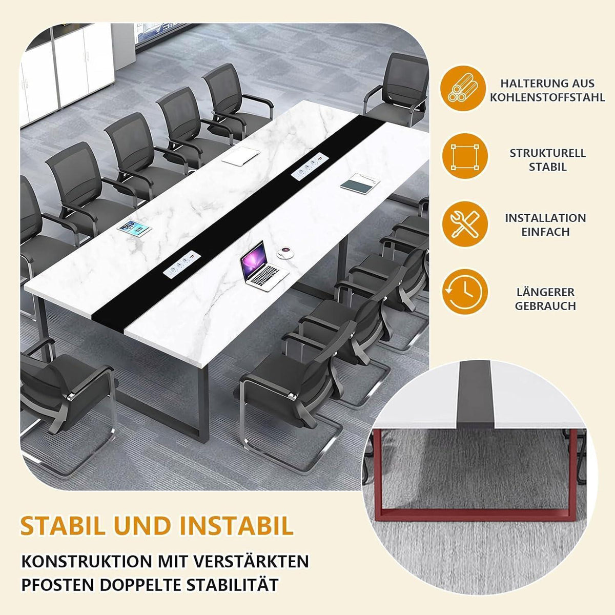 Konferenztisch F1 460x80x74cm – Modern & Mit Kabelmanagement