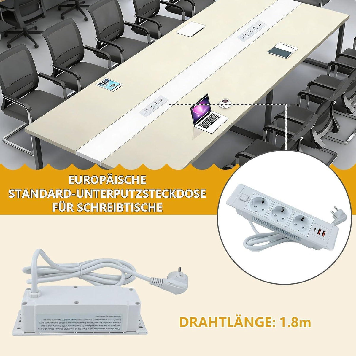 Konferenztisch F1 400x100x74cm – Modern & Mit Kabeldurchführung