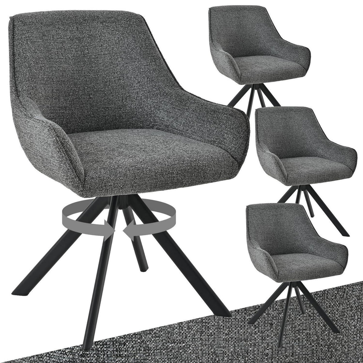 Drehbarer Esszimmerstuhl Set Grau – 4er Set mit Armlehne