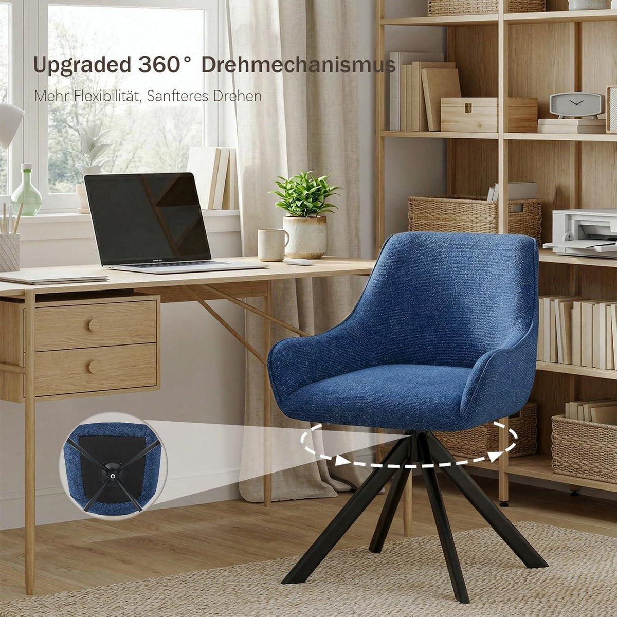 Drehbarer Esszimmerstuhl Set Dunkelblau – 6er Set mit Armlehne