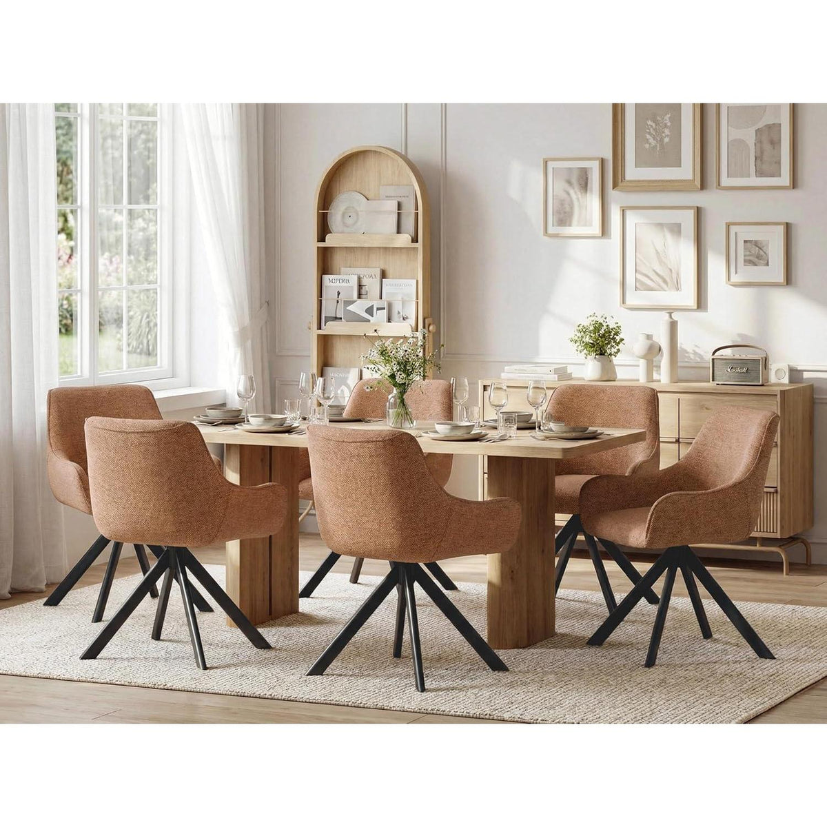 Drehbarer Esszimmerstuhl Set 4er – Chenille, Camelbraun