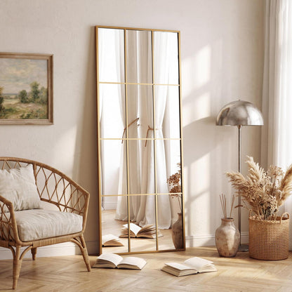 Ganzkörperspiegel mit Ständer – Goldener Metallrahmen, 180x76 cm
