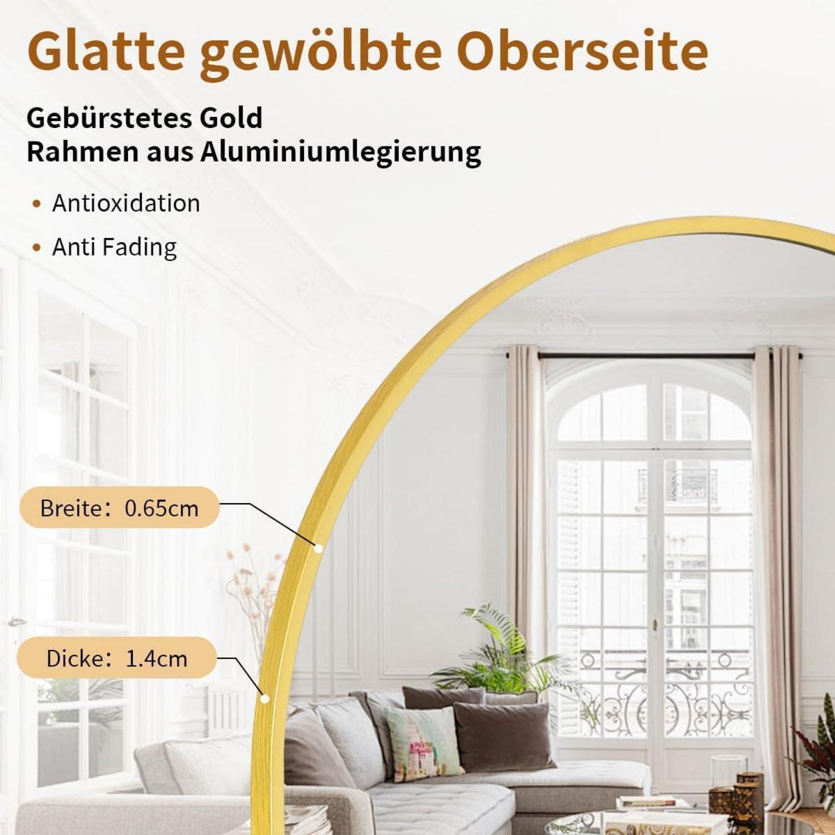 Ganzkörperspiegel Bogen Gold – 95x195cm, Stand- & Wandspiegel