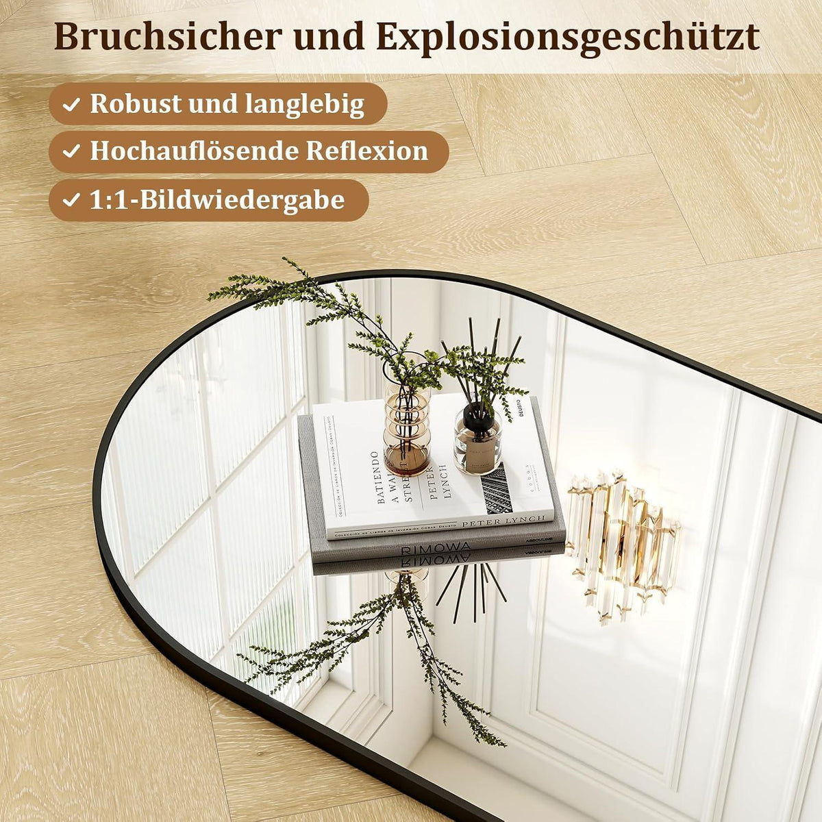 Ovaler Wandspiegel 120x40cm mit Band – Modern & Elegant in Lederoptik