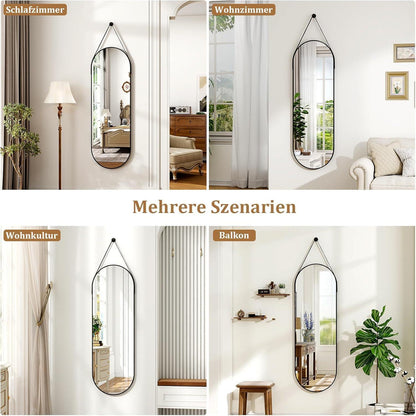 Ovaler Wandspiegel 120x40cm mit Band – Modern & Elegant in Lederoptik