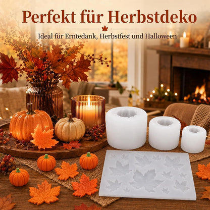 Silikonform Herbst Kürbis & Ahornblatt für Kerzen & Seifen