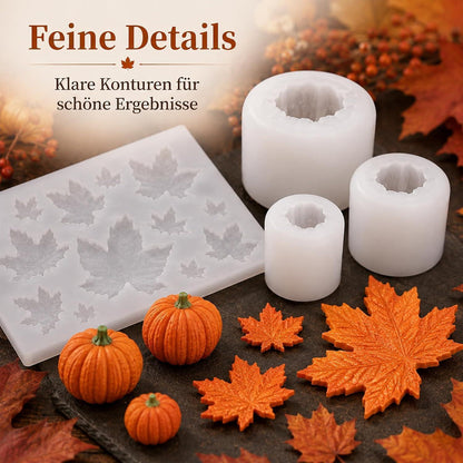 Silikonform Herbst Kürbis & Ahornblatt für Kerzen & Seifen