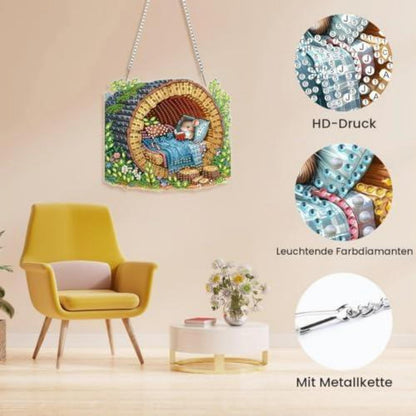 Diamant Painting Anhänger Baumhöhle mit Kette – DIY Fensterdeko