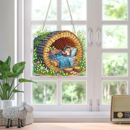 Diamant Painting Anhänger Baumhöhle mit Kette – DIY Fensterdeko