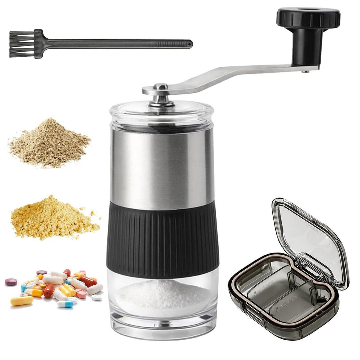 Tablettenmörser Set mit Pillendose & Bürste – Fein Mahlen