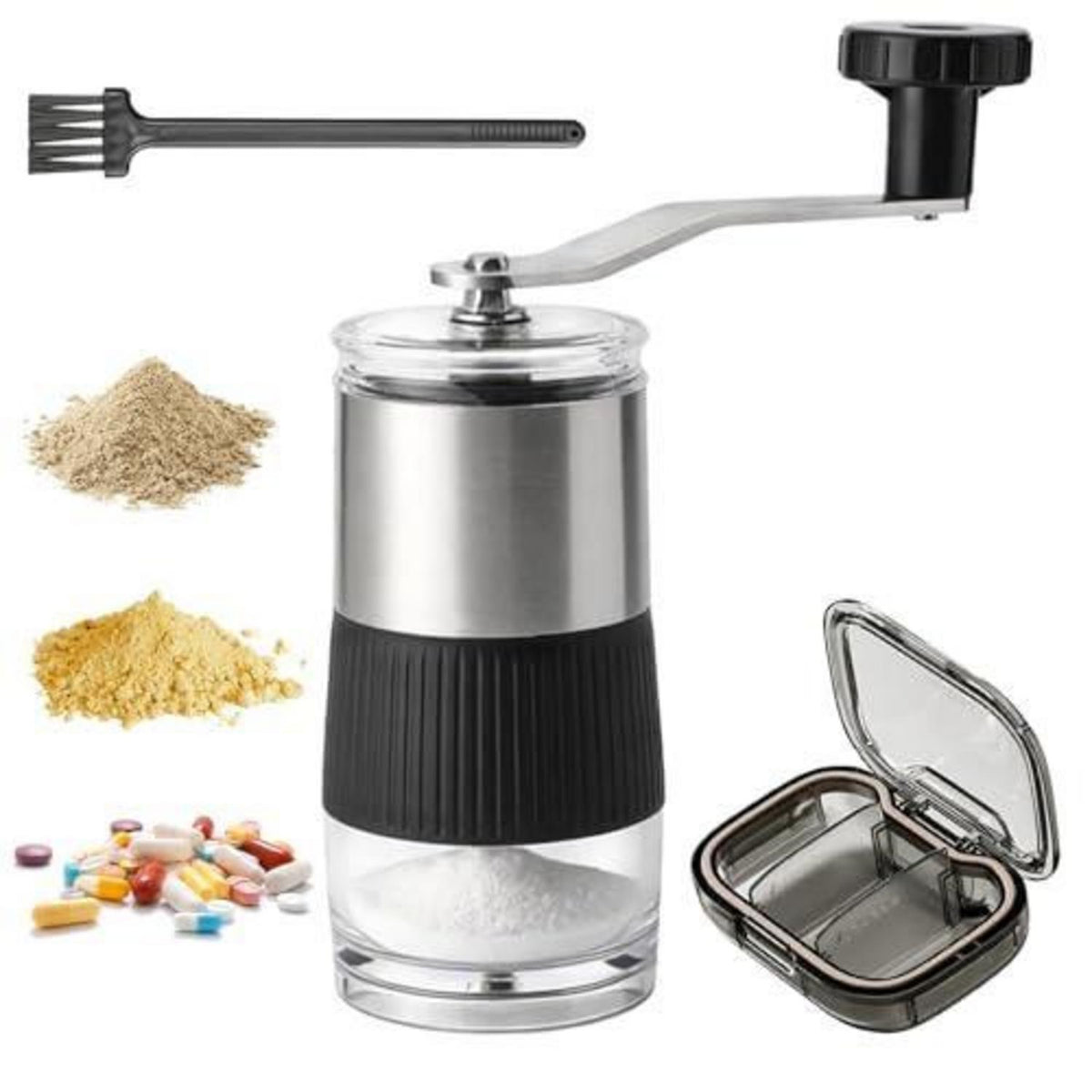 Tablettenmörser Set mit Pillendose & Bürste – Fein Mahlen