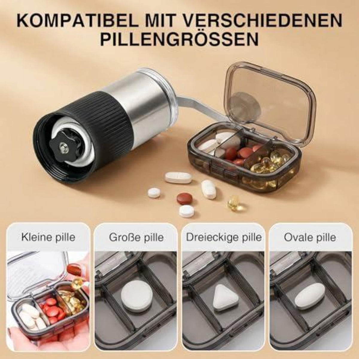 Tablettenmörser Set mit Pillendose & Bürste – Fein Mahlen
