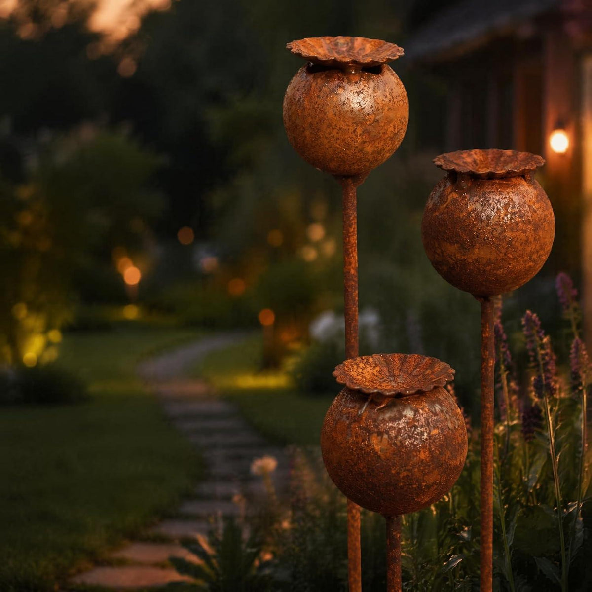 Gartenstecker Rost Deko Mohn 3er Set – Edelrost für Beet & Balkon