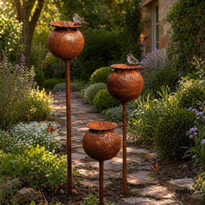 Gartenstecker Rost Deko Mohn 3er Set – Edelrost für Beet & Balkon