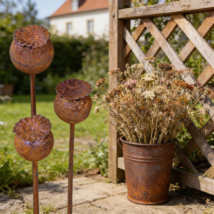 Gartenstecker Rost Deko Mohn 3er Set – Edelrost für Beet & Balkon