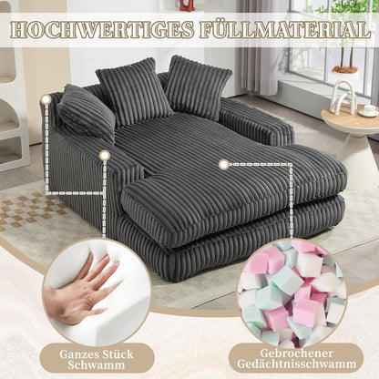 Boneless Couch: Bequemes Cord-Schlafsofa mit 3 Kissen (Dunkel Grau)