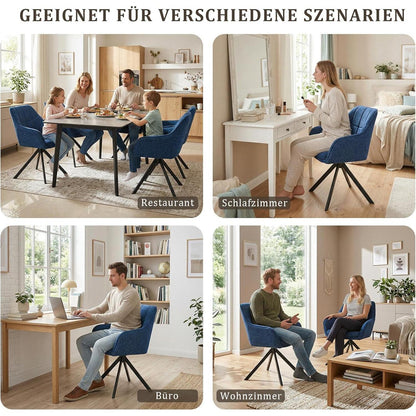 Drehbare Esszimmerstühle 2er Set Dunkelblau – Chenille & 360°