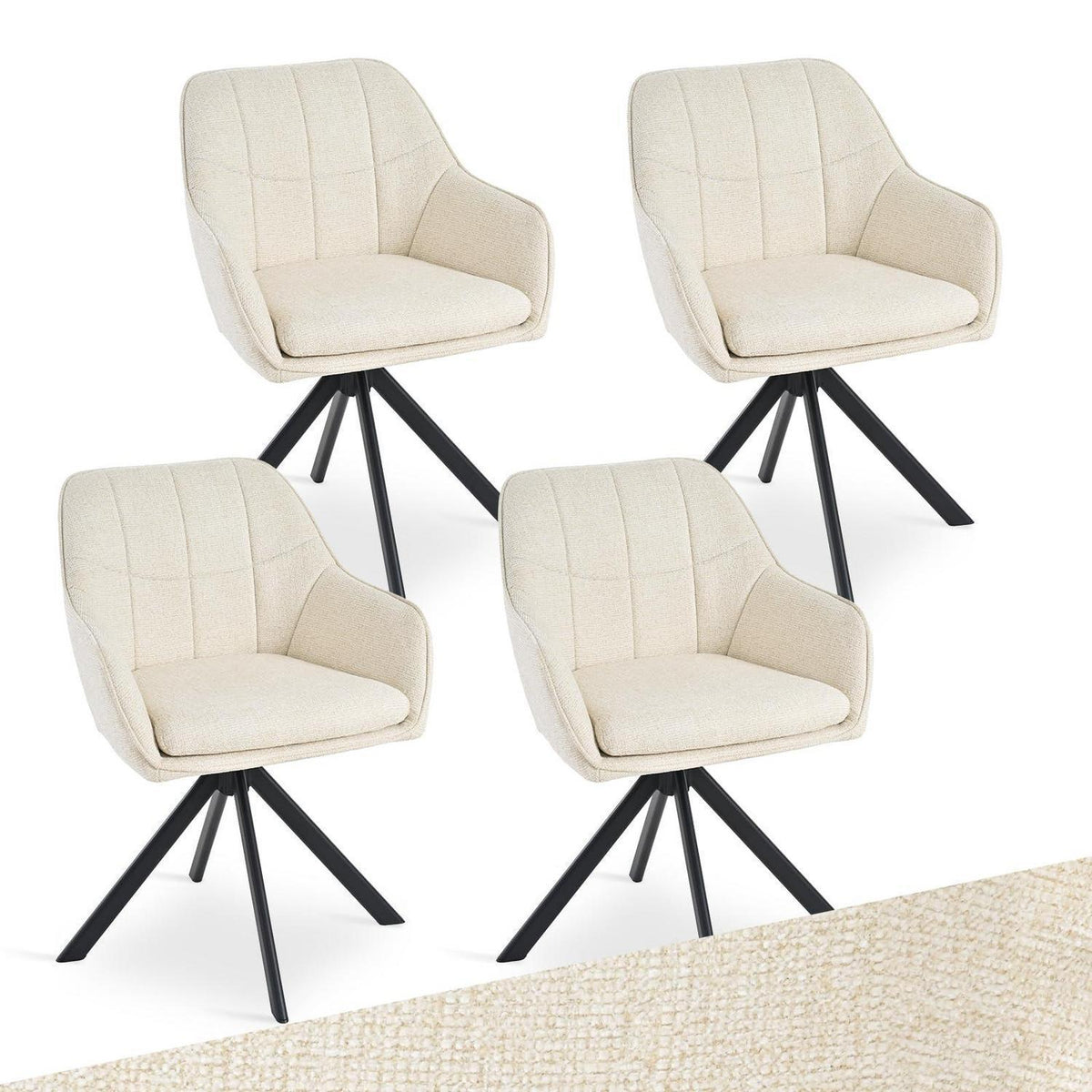 Drehbarer Esszimmerstuhl Set 4er – Cremeweiß, Chenille & 360°