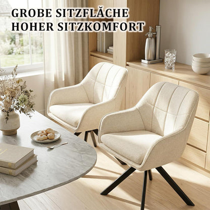 Drehbarer Esszimmerstuhl Set 4er – Cremeweiß, Chenille & 360°