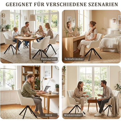 Drehbarer Esszimmerstuhl Set 4er – Cremeweiß, Chenille & 360°