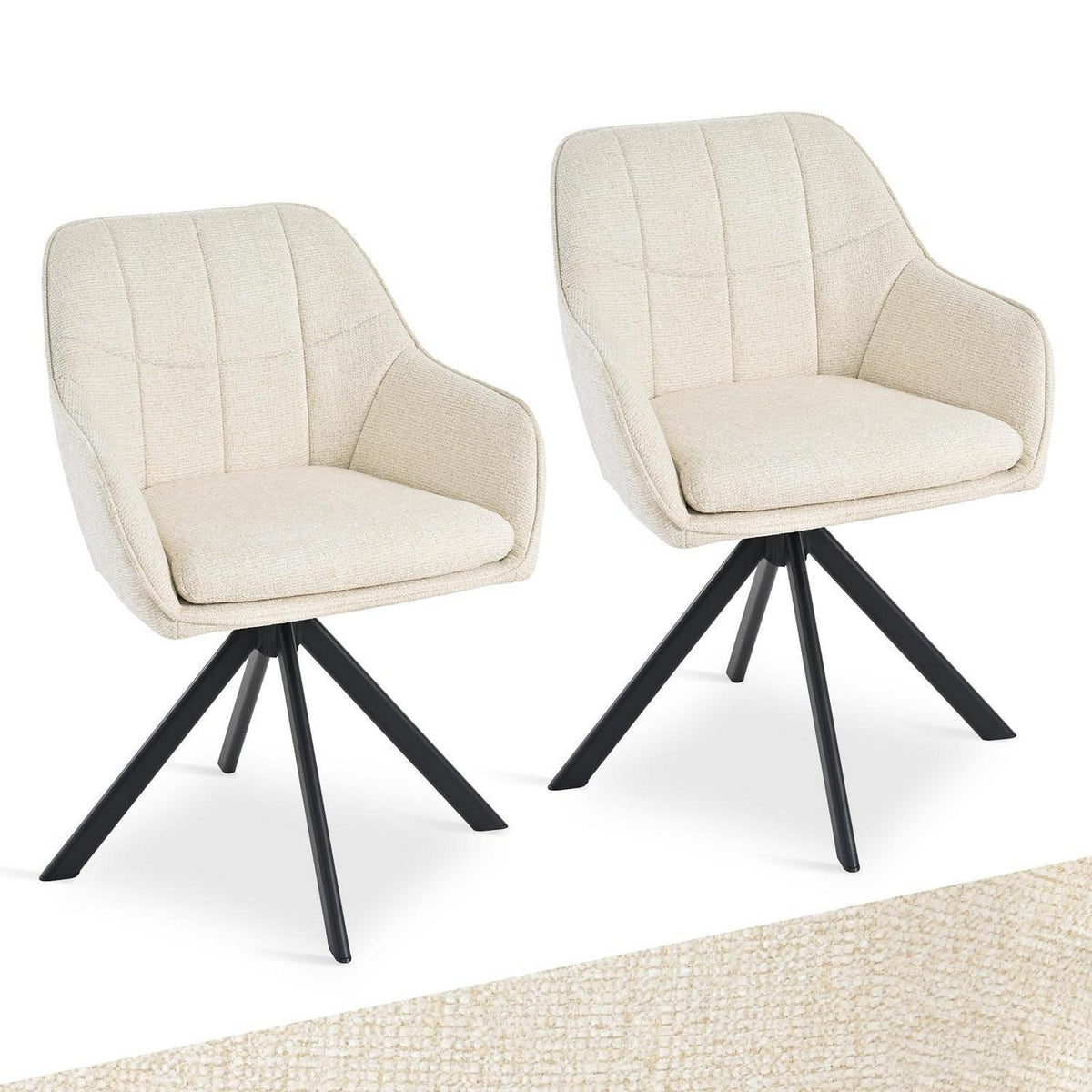 Drehbare Esszimmerstühle 2er Set – Cremeweiß, 360° Komfort