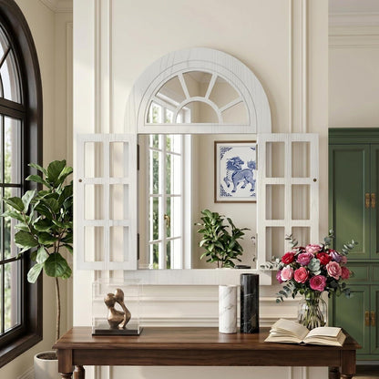 Klappbarer Fenster-Wandspiegel Holzrahmen Weiß 60x90