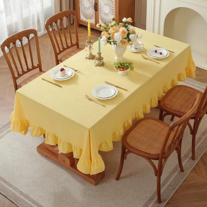 Baumwoll-Leinen Tischdecke Rüschen 140x300cm – Landhausstil