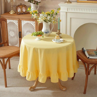 Baumwoll-Leinen Tischdecke Rüschen 140x300cm – Landhausstil