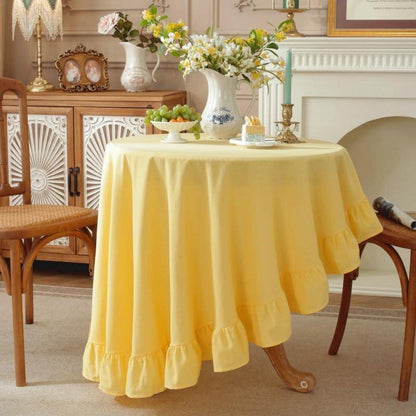 Baumwoll-Leinen Tischdecke Rüschen 140x300cm – Landhausstil