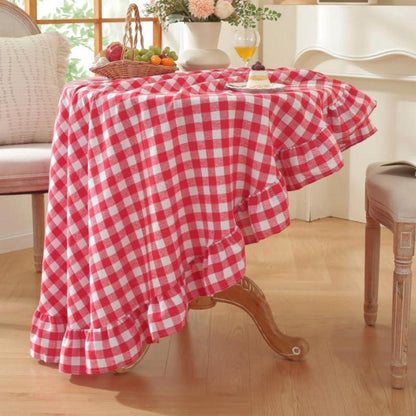 Baumwoll-Leinen Tischdecke Rüschen 152x305cm – Landhausstil